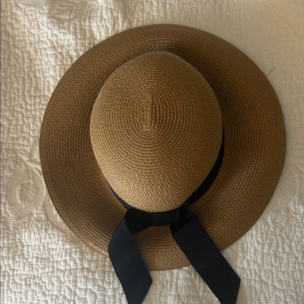 Elegant Tan Sun Hat with Black Ribbon